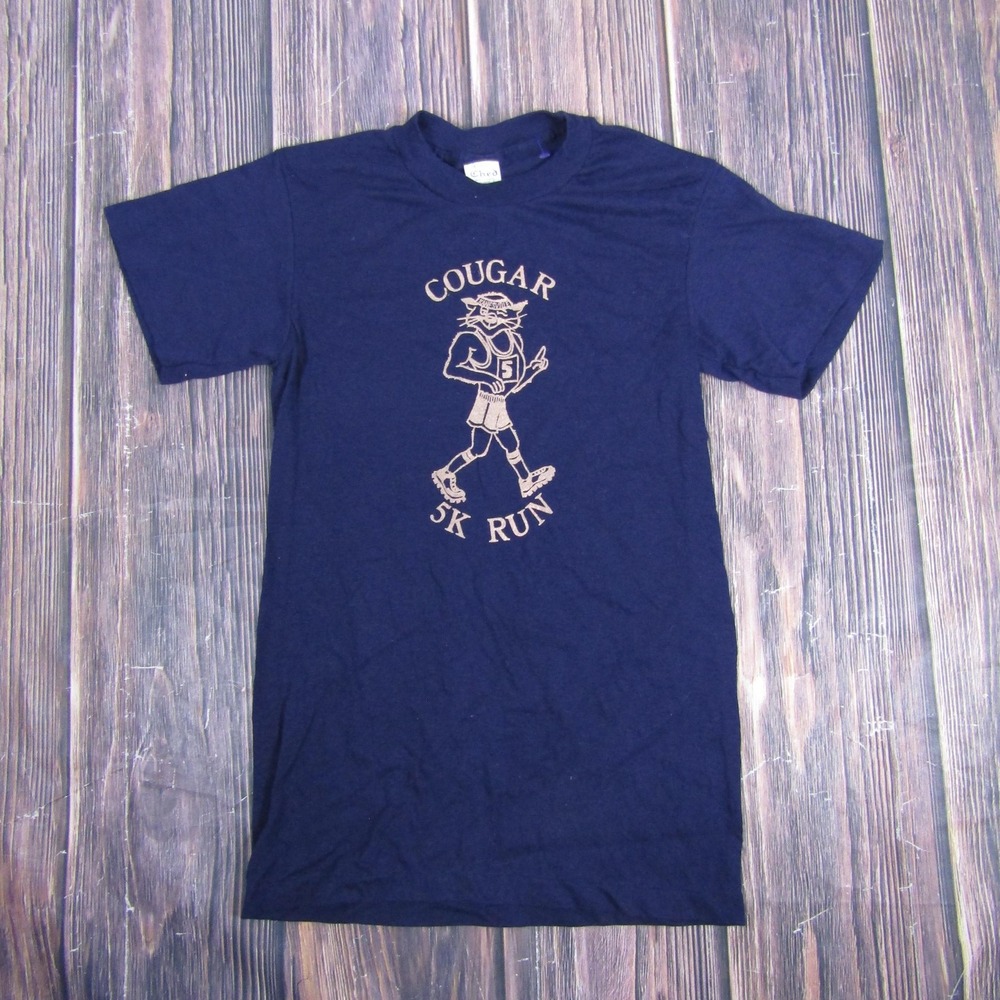 Vintage Cougar 5K Run Shirt Mens Small Ched Anvil Made USA Graphic 80s Retro